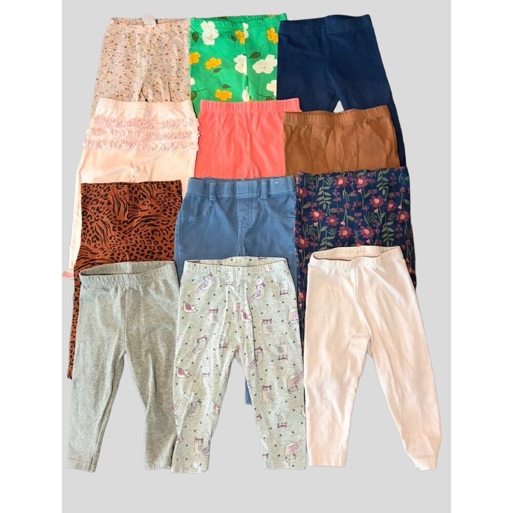 Baby Girl Pants Bundle 12M 12 Pieces Leggings Pull On Floral Animal Print Mix